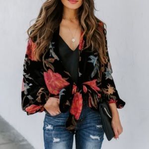 VICI Floral Velvet Tie Top